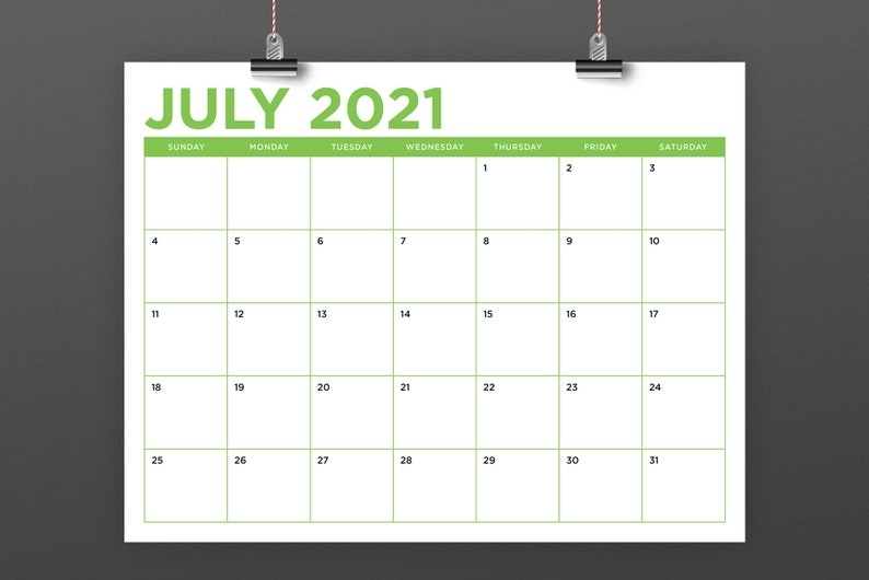 8.5 X 11 Inch Color 2021 Calendar Template Instant