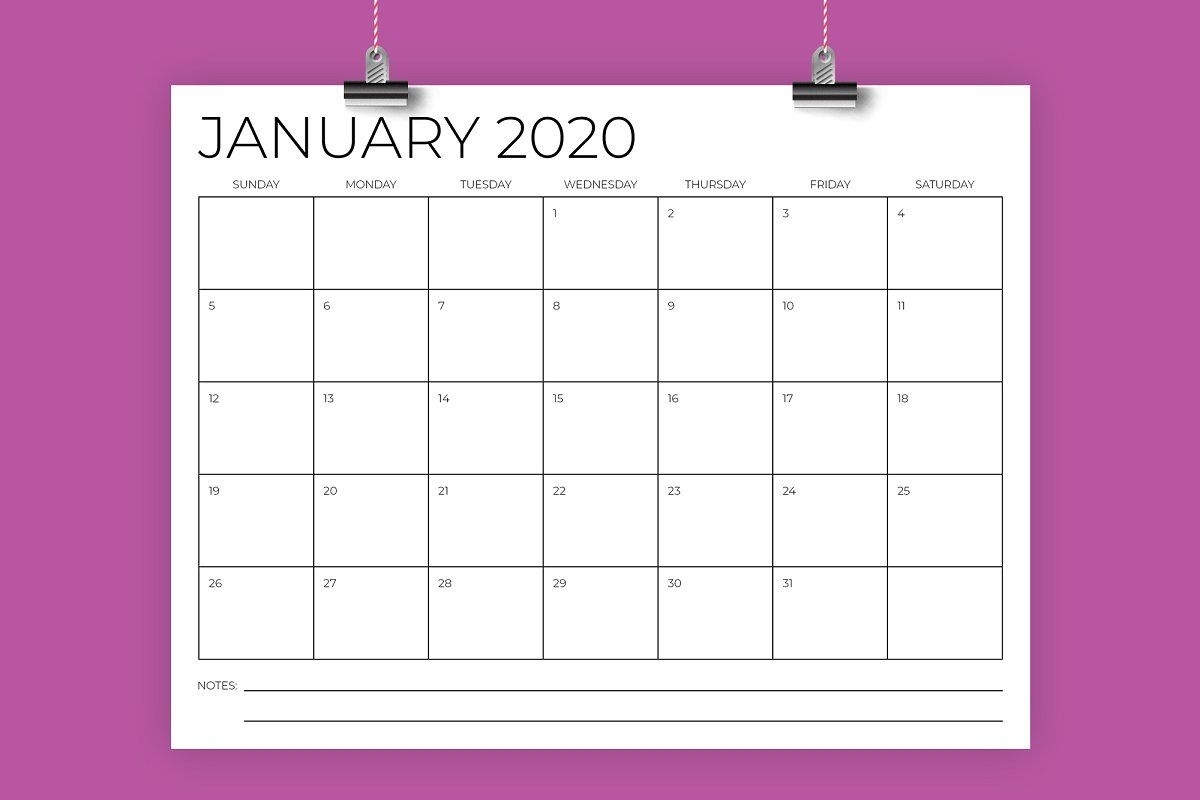 8.5 X 11 Inch Minimal 2020 Calendar | Calendar Template