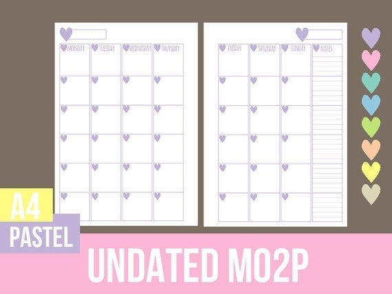 A4 Undated Monthly Calendar Mo2P Printable