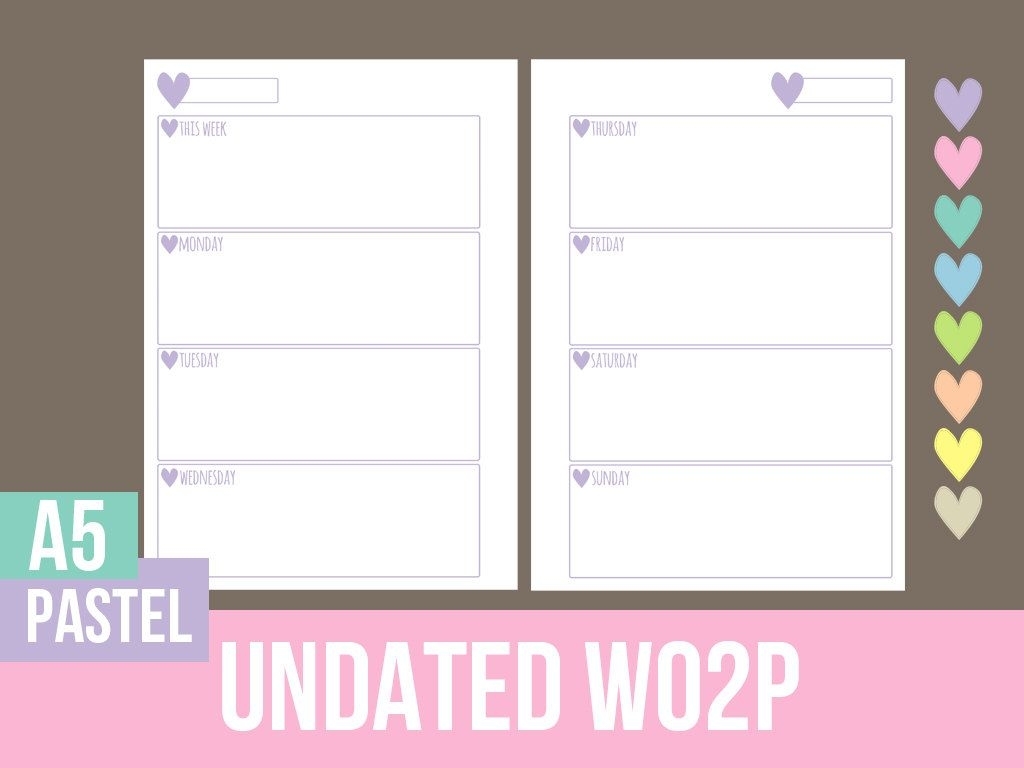 A5 2015 Undated Week On 2 Pages Filofax Planner Printable