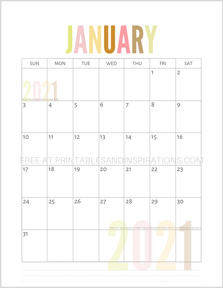 A5 Printable Calendar 2021