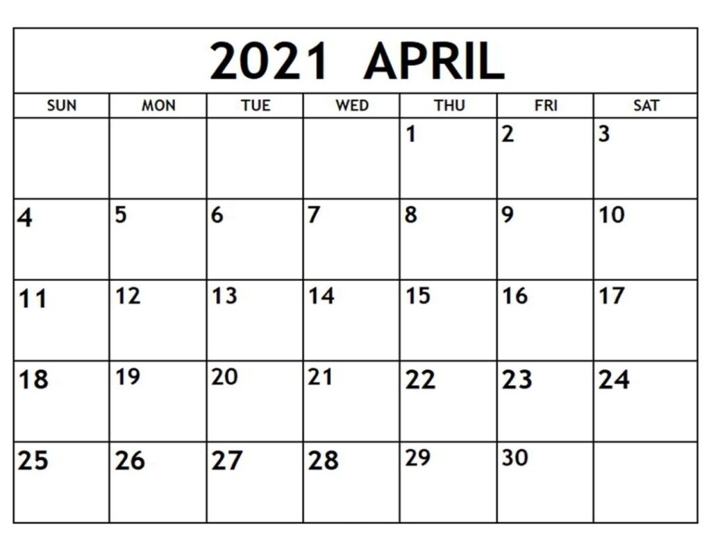 April 2021 Calendar For Home And Office Work Plan