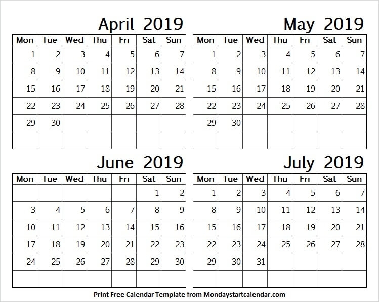 April May June And July 2019 Calendar Archives - Monday