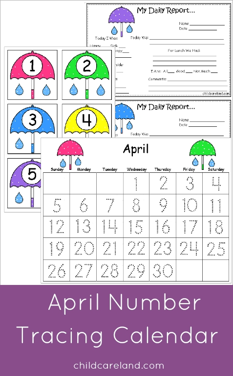 April Number Tracing Calendar