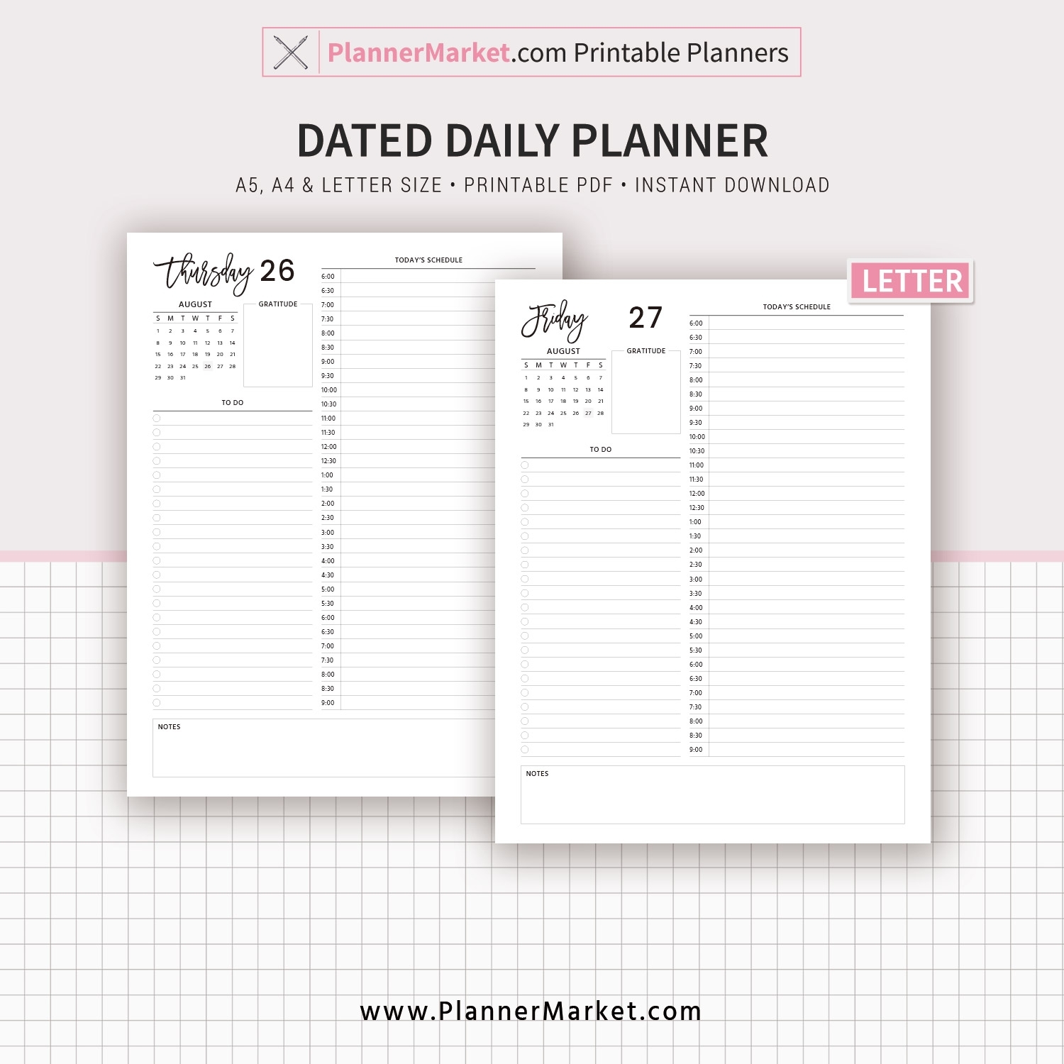 Aug 2021-Dec 2021 Dated Daily Planner Printable, Daily