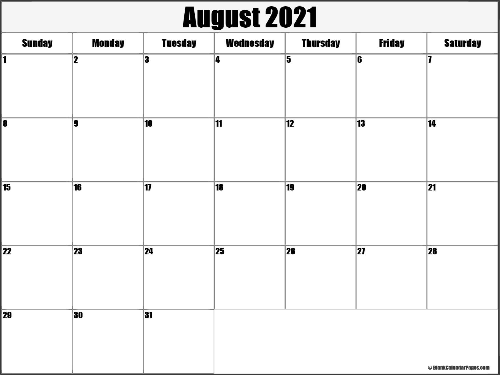 August 2021 Blank Calendar Templates.