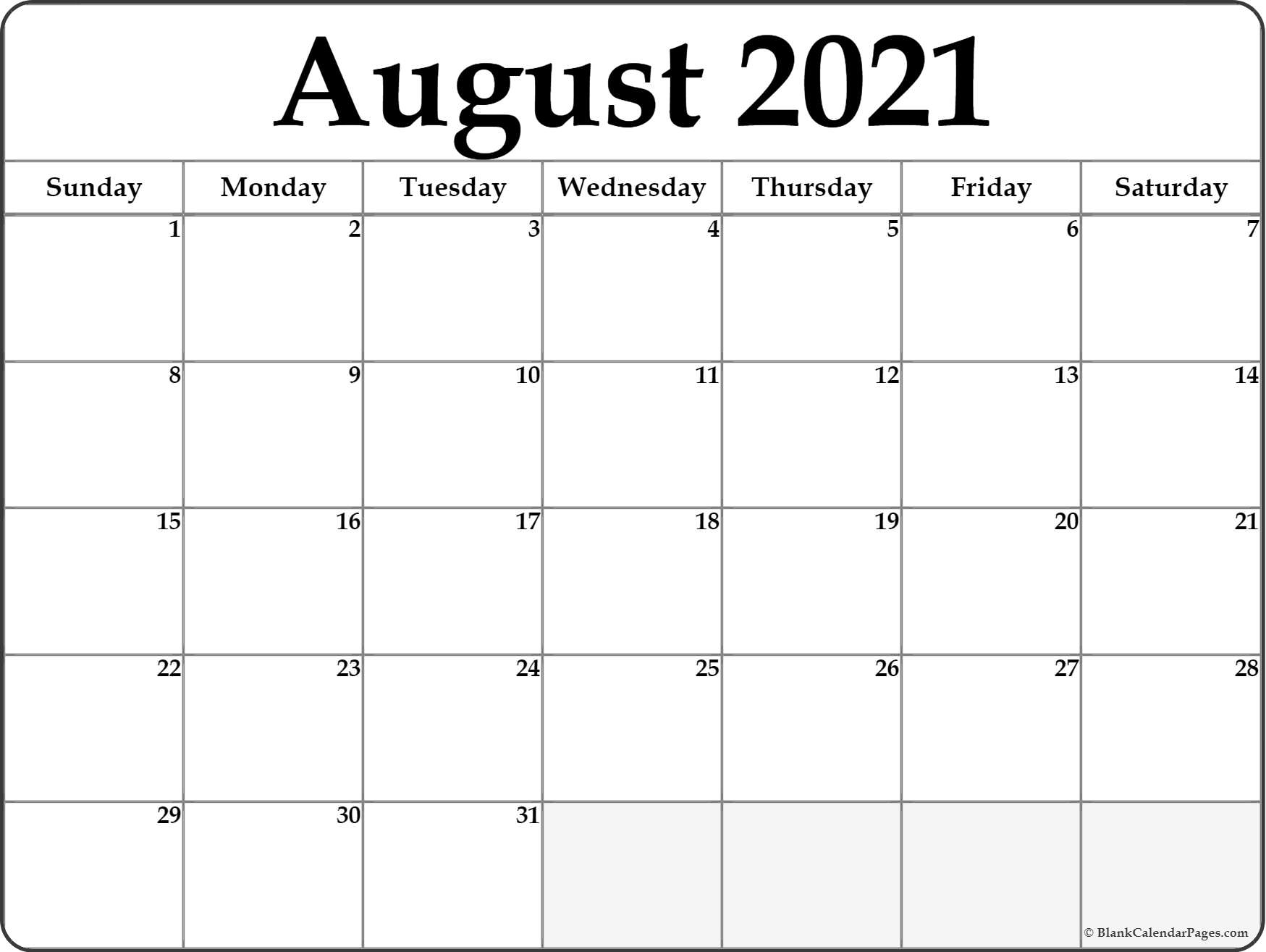 August 2021 Calendar | Free Printable Calendar Templates