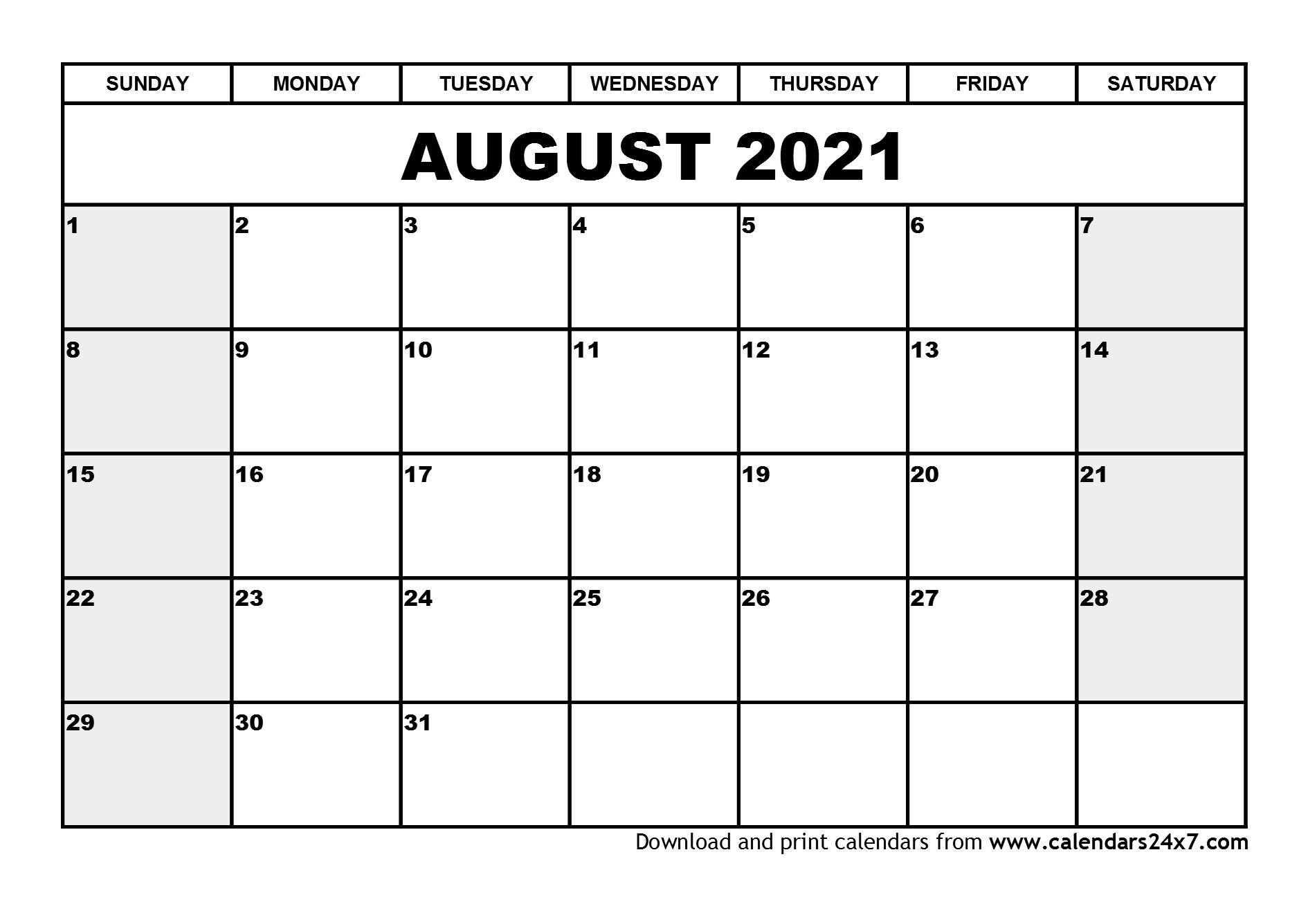August 2021 Calendar &amp; September 2021 Calendar
