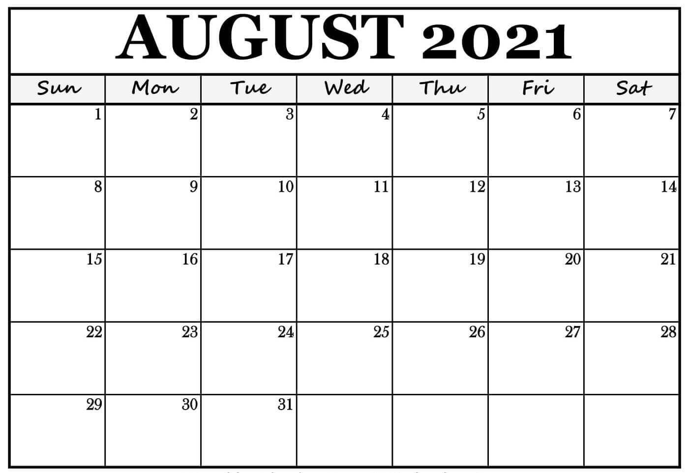 August 2021 Calendar Usa Uk Canada Australia Nz India