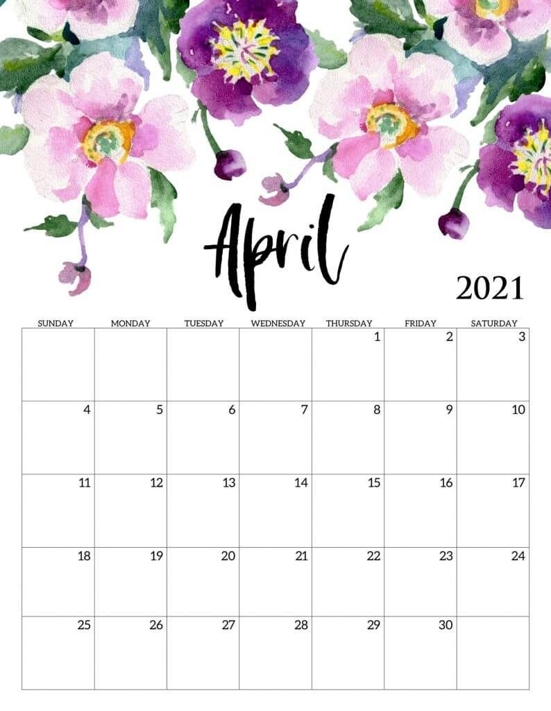 Beautiful April 2021 Calendar | Calendar Printables, Free