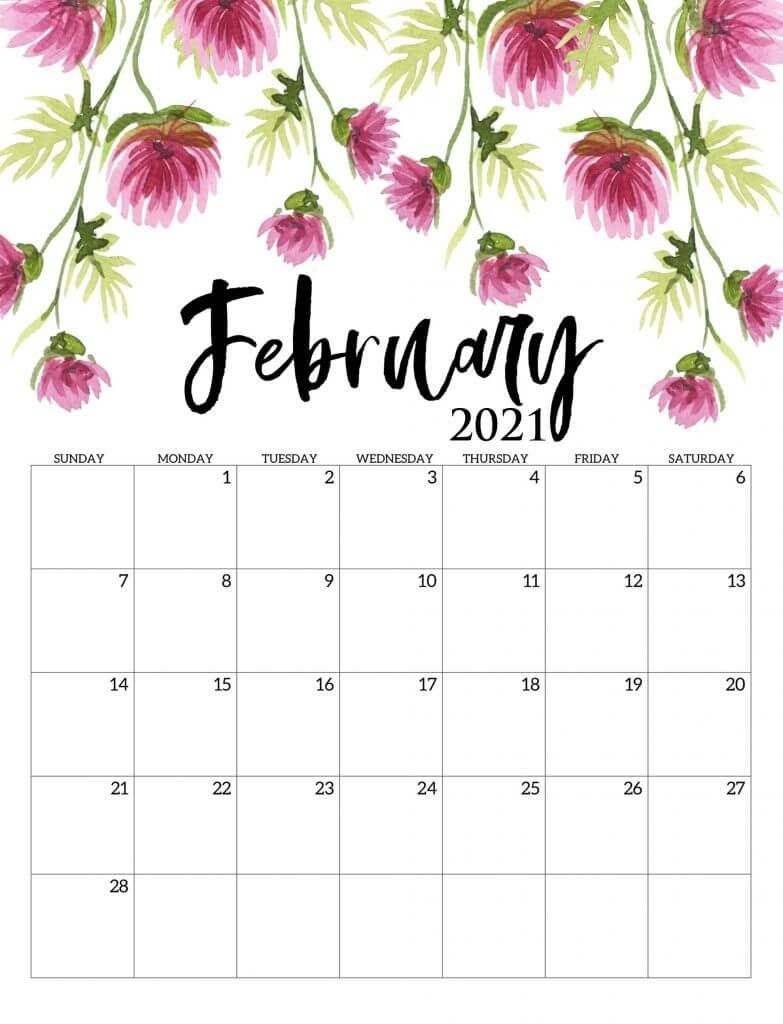 Beautiful February 2021 Calendar | Calendar Printables