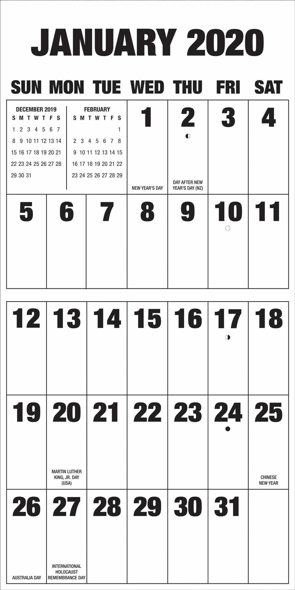 Big Letters, Big Numbers Calendar 2020 At Calendar Club