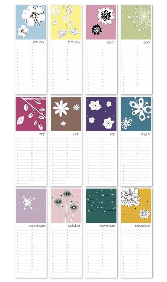 Birthday Calendar Flowers Printable Pdf