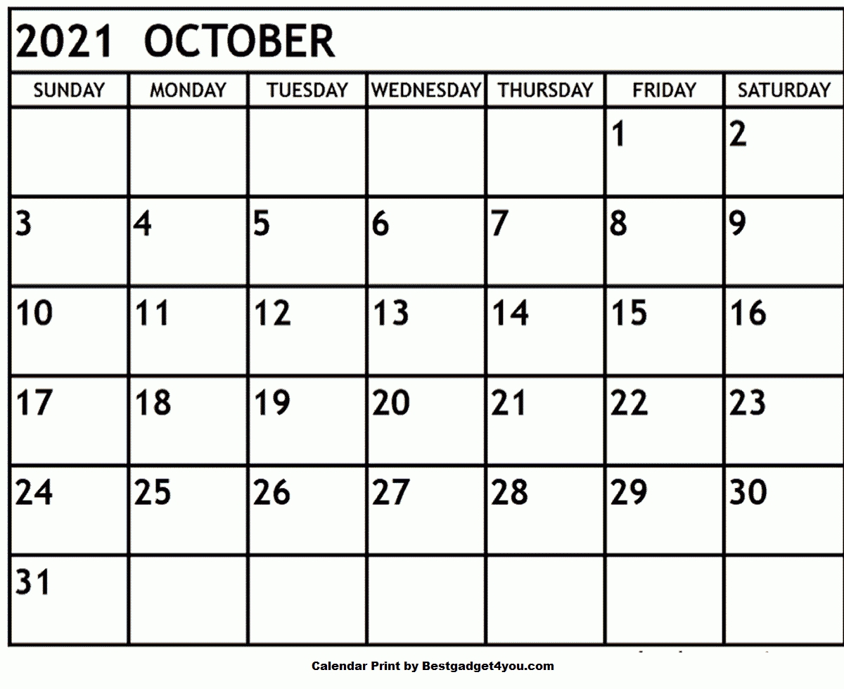 Blank Calendar Oct 2021 | Printable March
