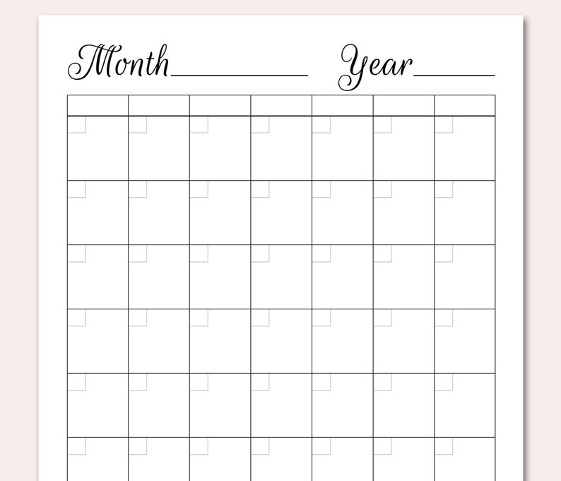 Blank Calendar Printable Blank Perpetual Calendar Diy | Etsy