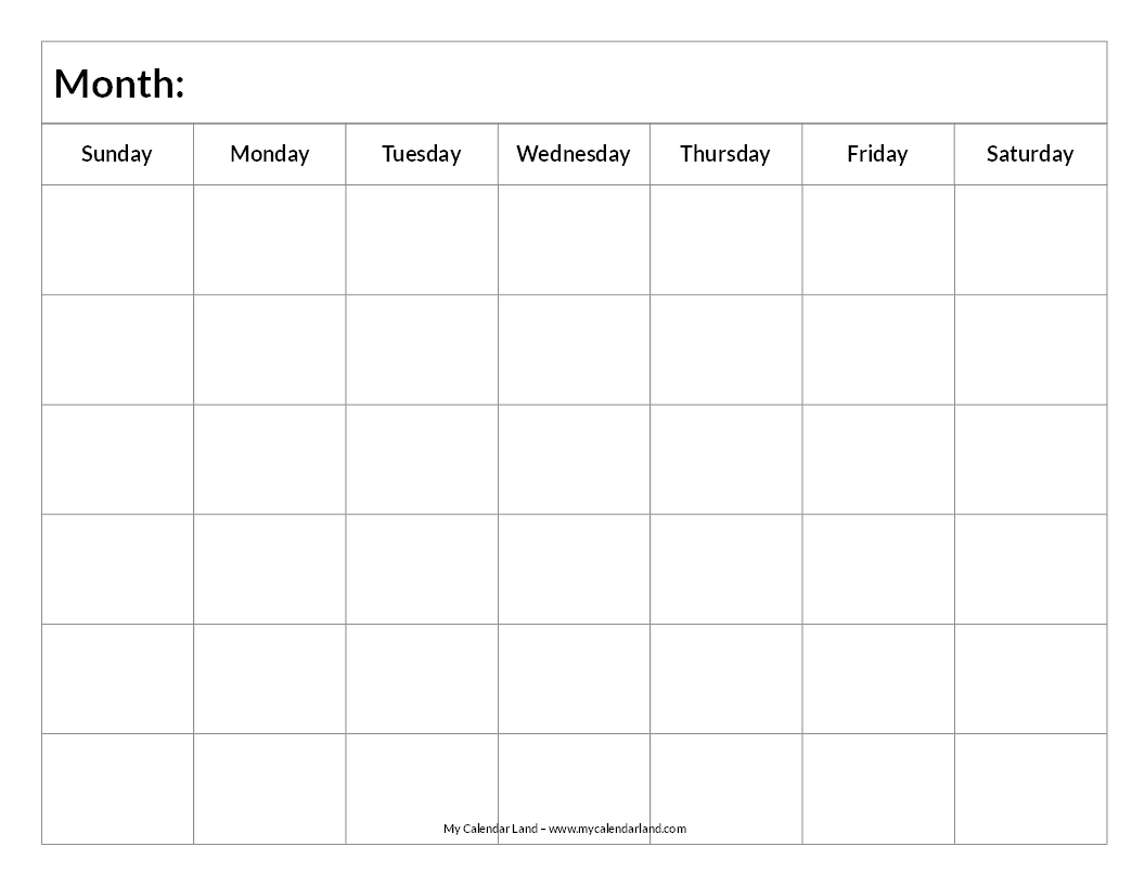 Blank Calendar Printable - My Calendar Land