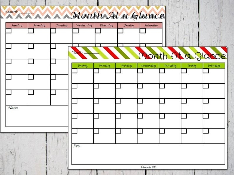 Blank Calendar Printable Undated Calendar Inserts Letter