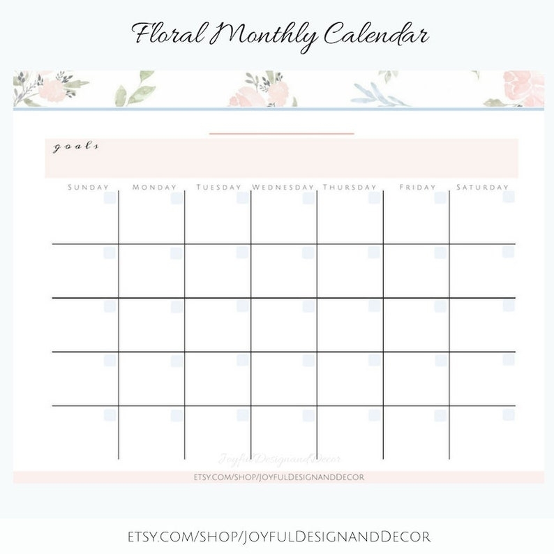 Blank Floral Calendar Pink Floral Printable Calendar
