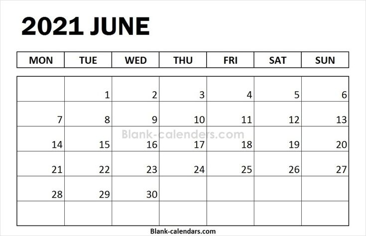 Blank June Calendar 2021 Monday Start | July Calendar