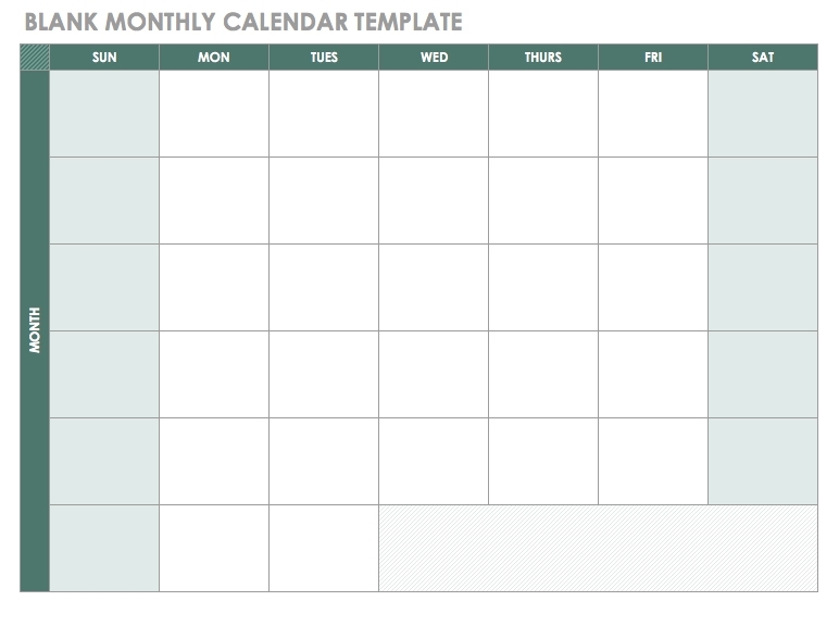 Blank Monthly Calendar Template - Printable Week Calendar