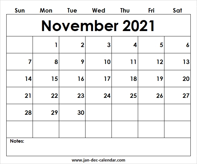 Blank Printable November Calendar 2021 Template Free