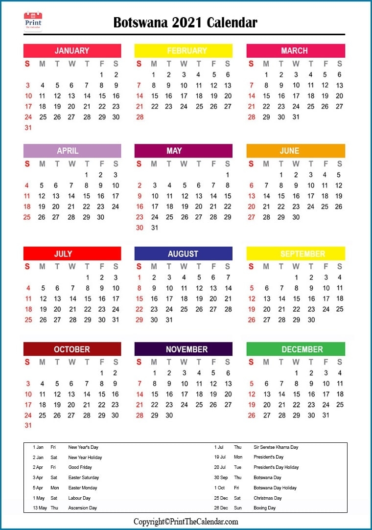 Botswana Holidays 2021 [2021 Calendar With Botswana Holidays]