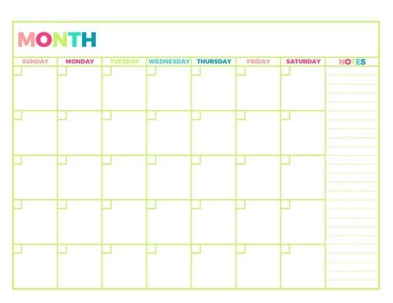 Bright Undated Monthly Planner Printable Month On 1 | Etsy