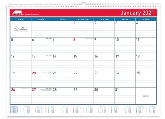Buy Sasco: 2021 Monthly Wall Calendar At Mighty Ape Nz