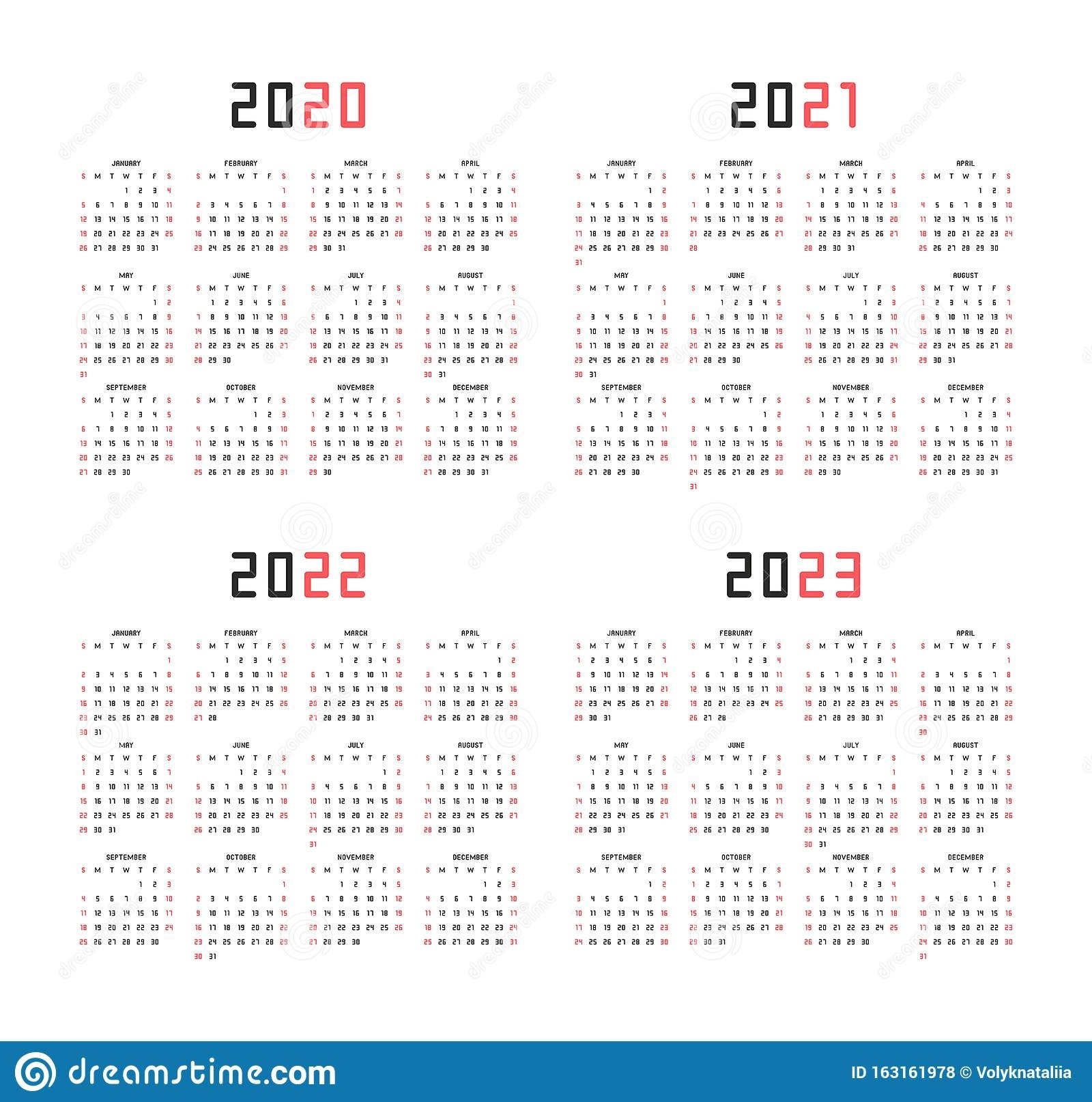 Calendar 2020, 2021, 2022, 2023 Stock Vector