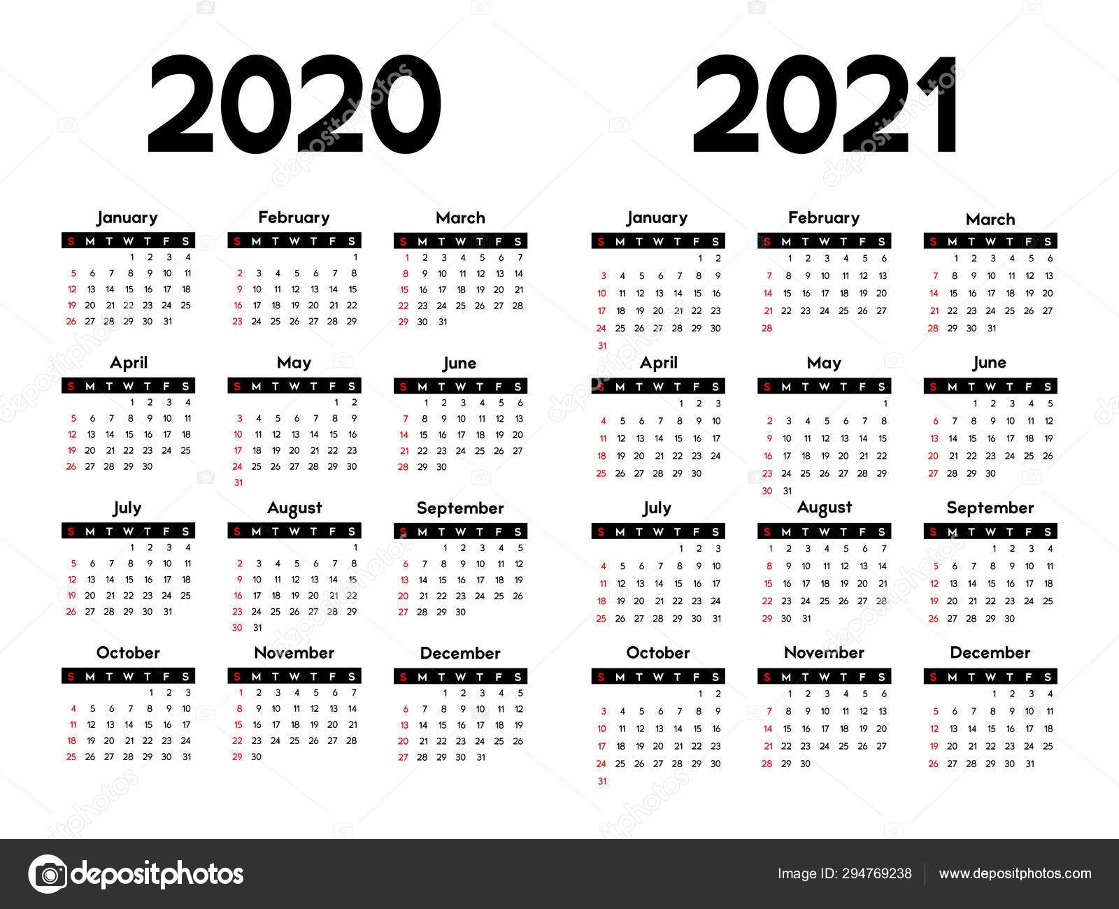 Calendar 2020 2021 Week Starts Sunday Basic Business