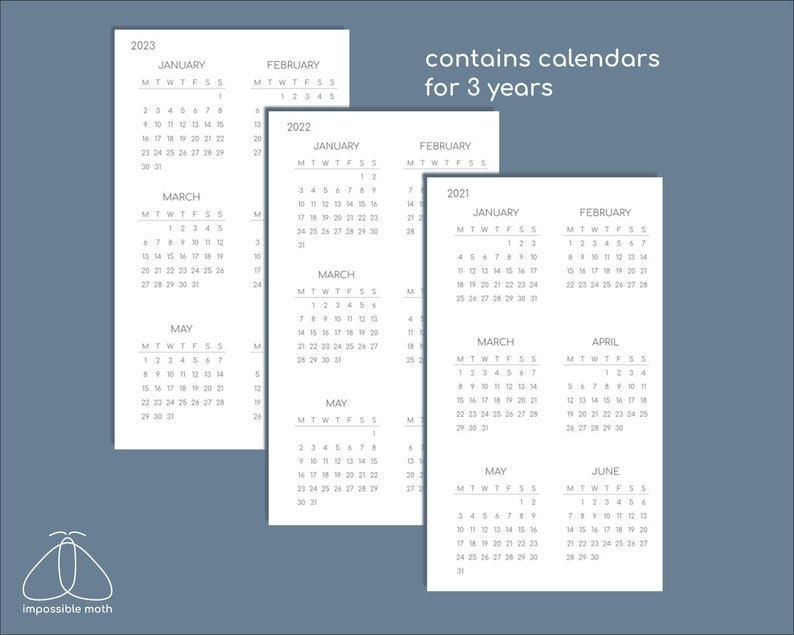 Calendar 2021-2023 Printable Planner Inserts For Personal