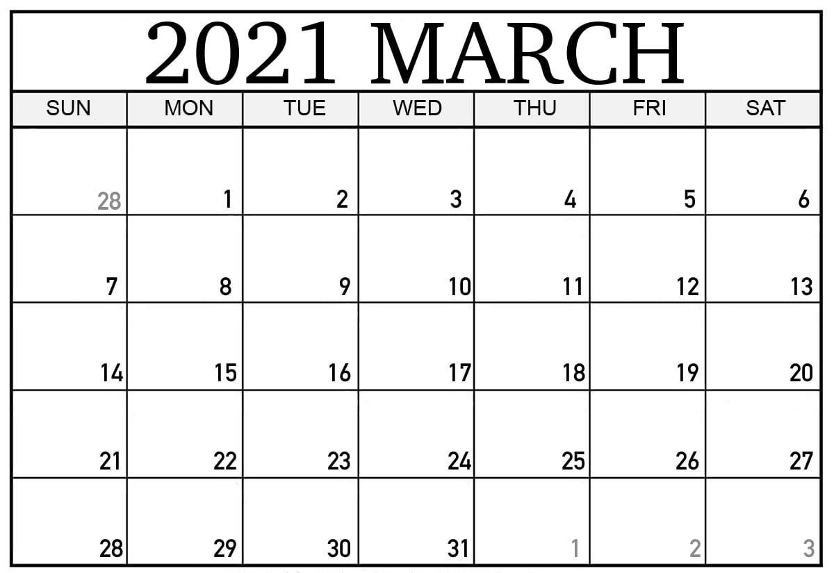 Calendar 2021 March Holidays / Printable March 2021