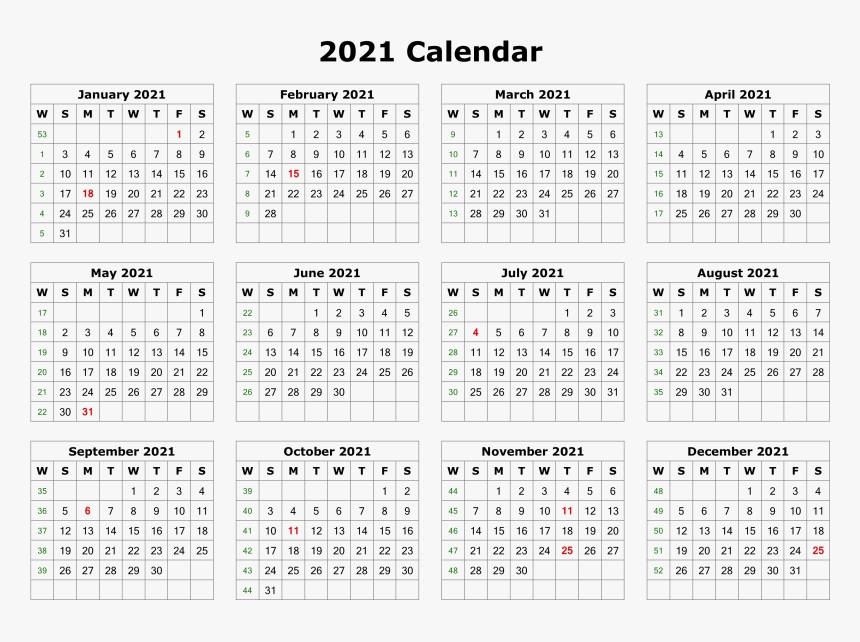 Calendar 2021 Png Image File - 12 Month Printable Calendar