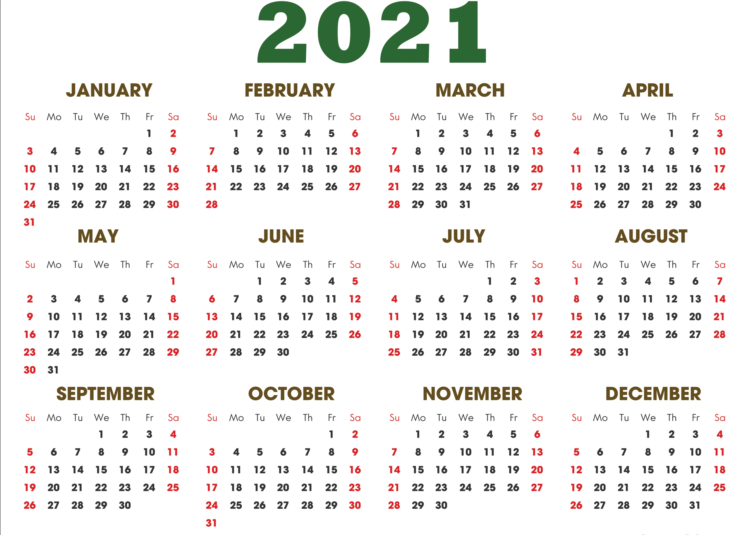 Calendar 2021 Printable Template