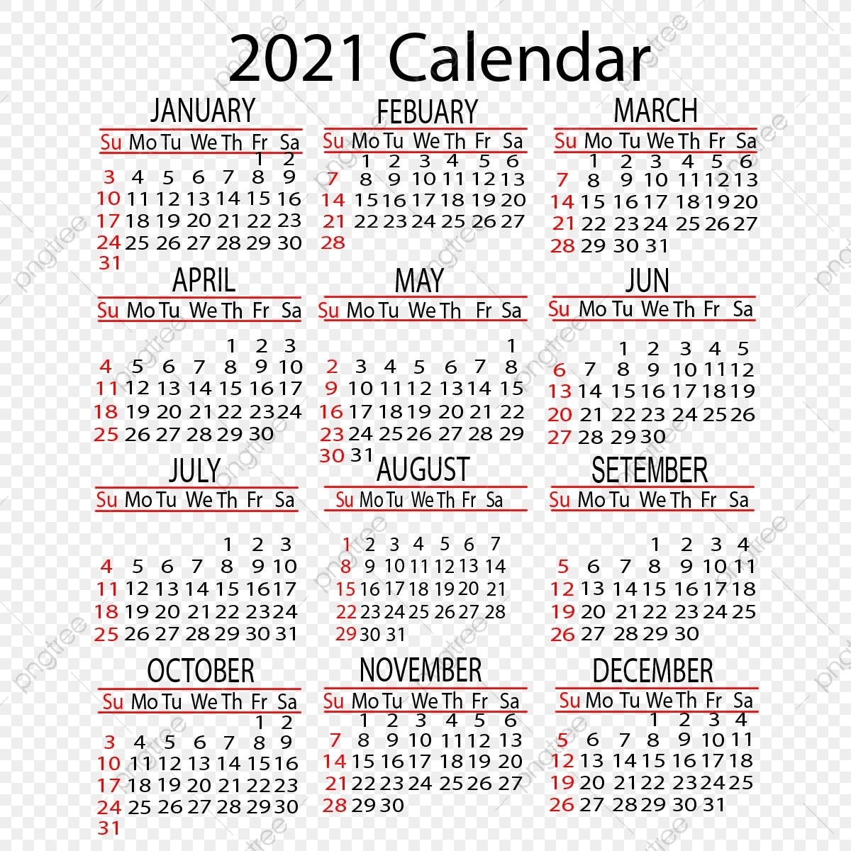 Calendar 2021 Yearly Vector Design, 2021, Calendar, Year