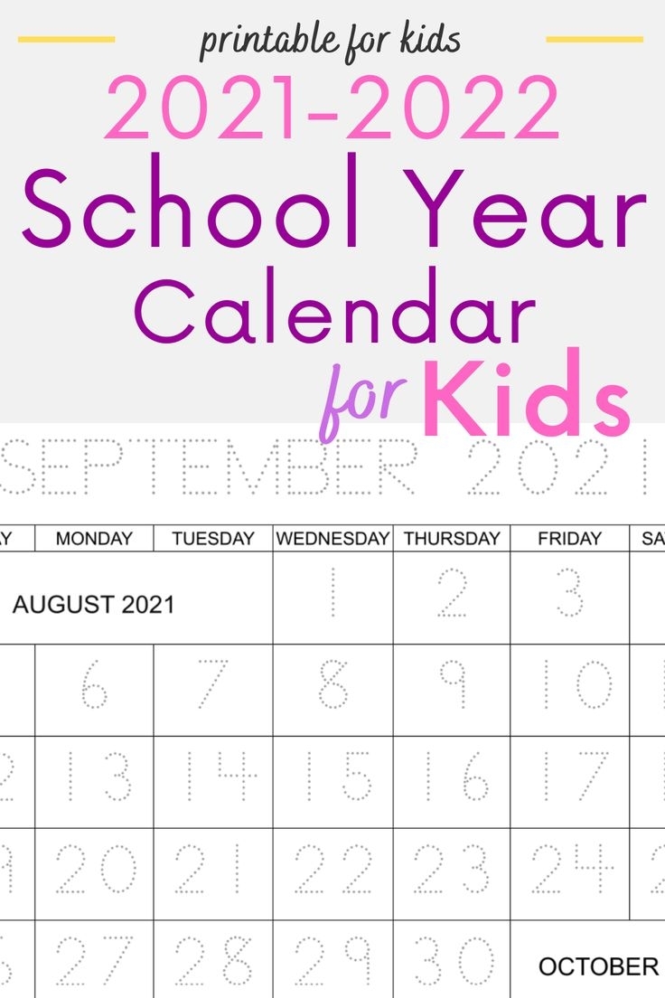 Calendar For Kids 2021-2022 School Year - Kindergarten