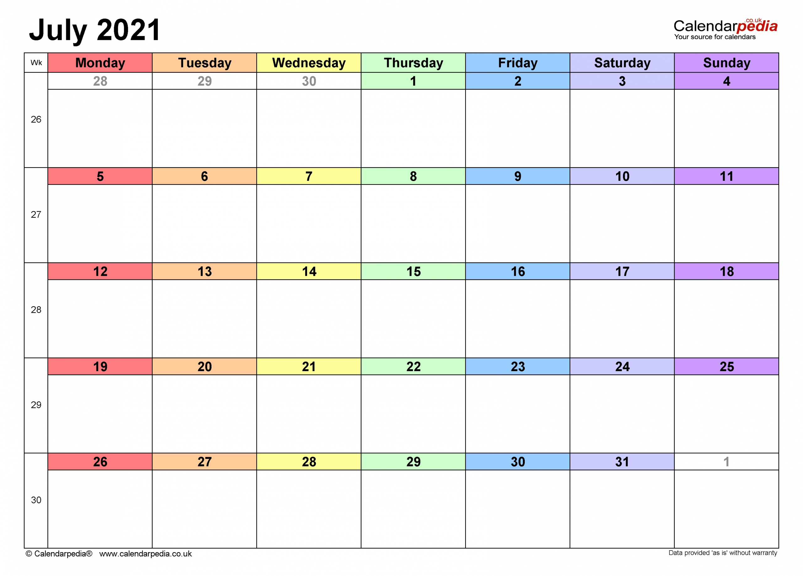 Calendar July 2021 Uk With Excel, Word And Pdf Templates