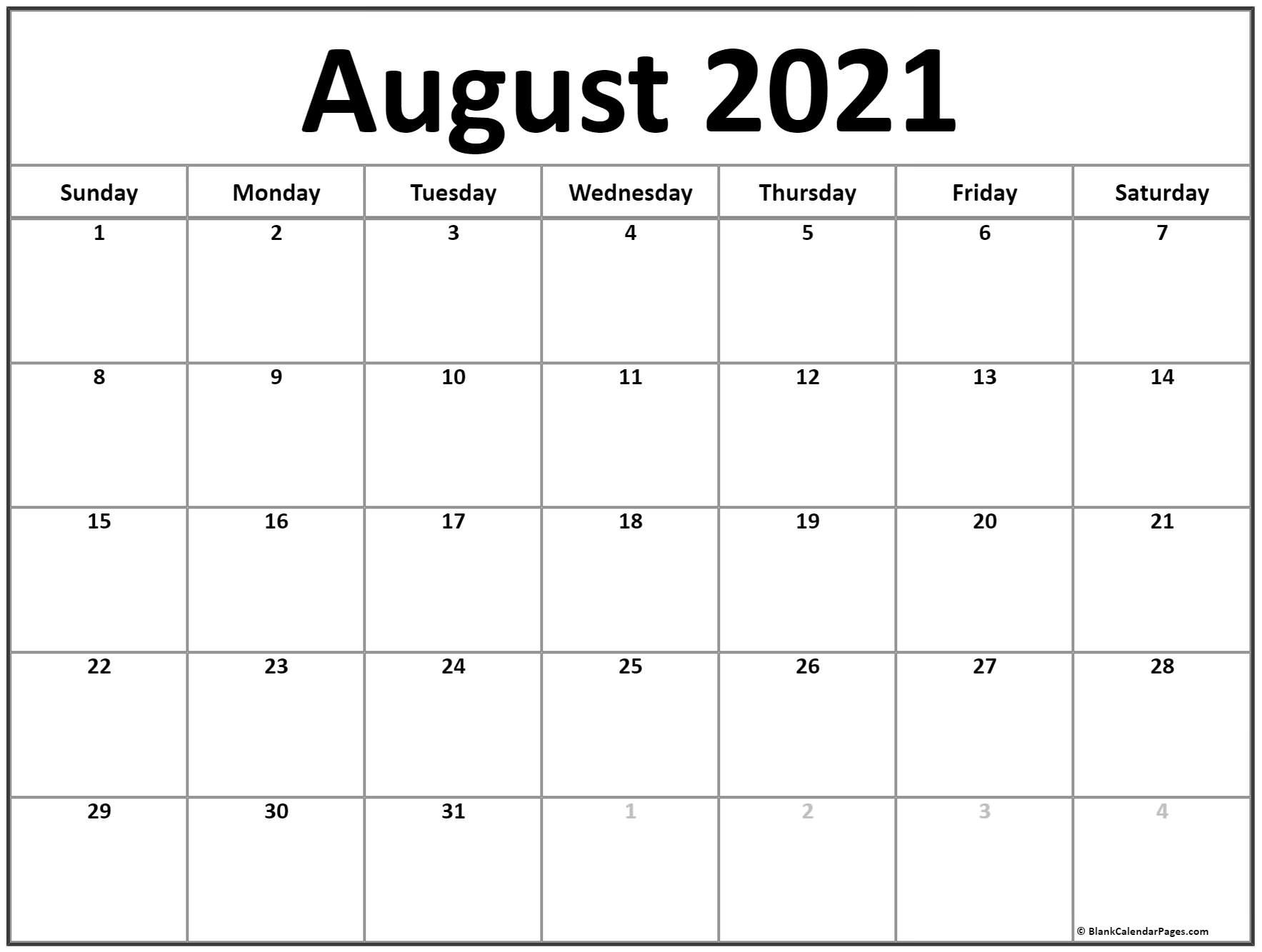 Calendar Monthly 2021 Printable August Full Page | Free