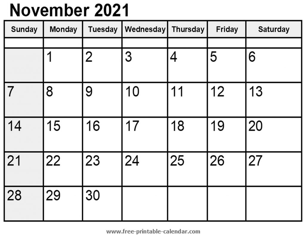 Calendar November 2021 Free Printable Calendar | Blank