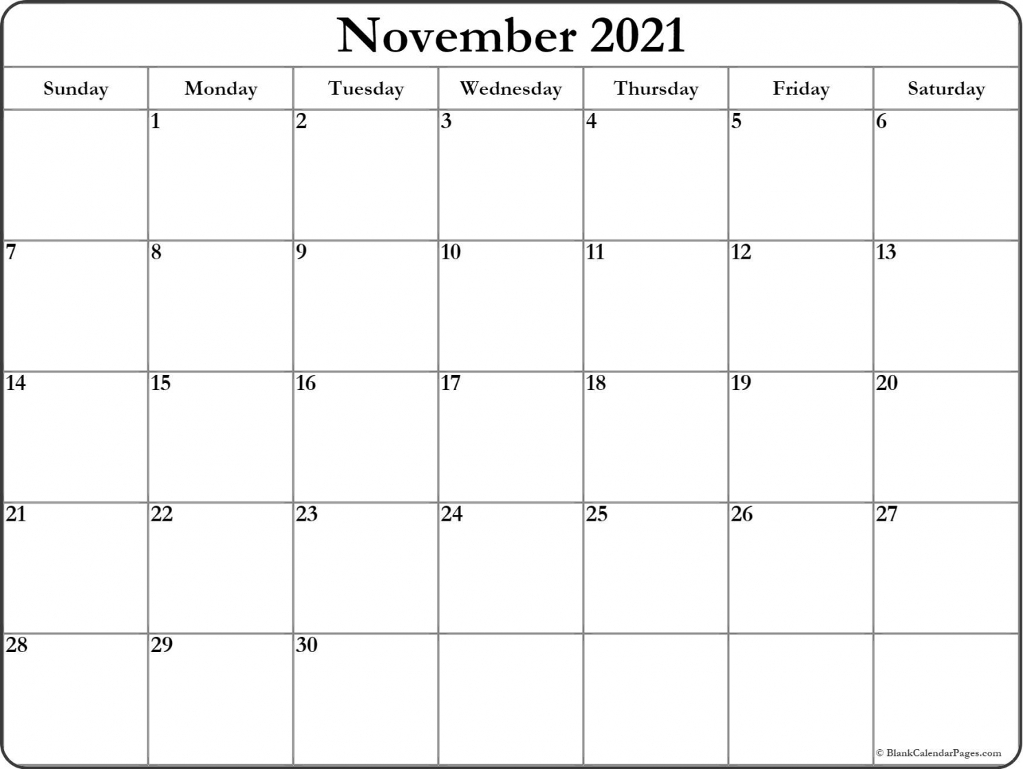 Calendar November 2021 Printable | Free Letter Templates