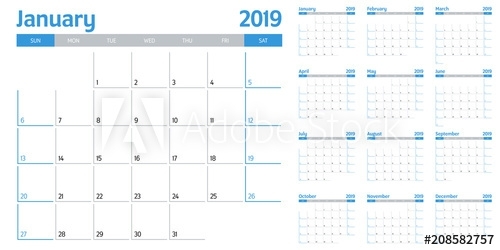 &quot;Calendar Planner 2019 Template Vector Illustration All 12