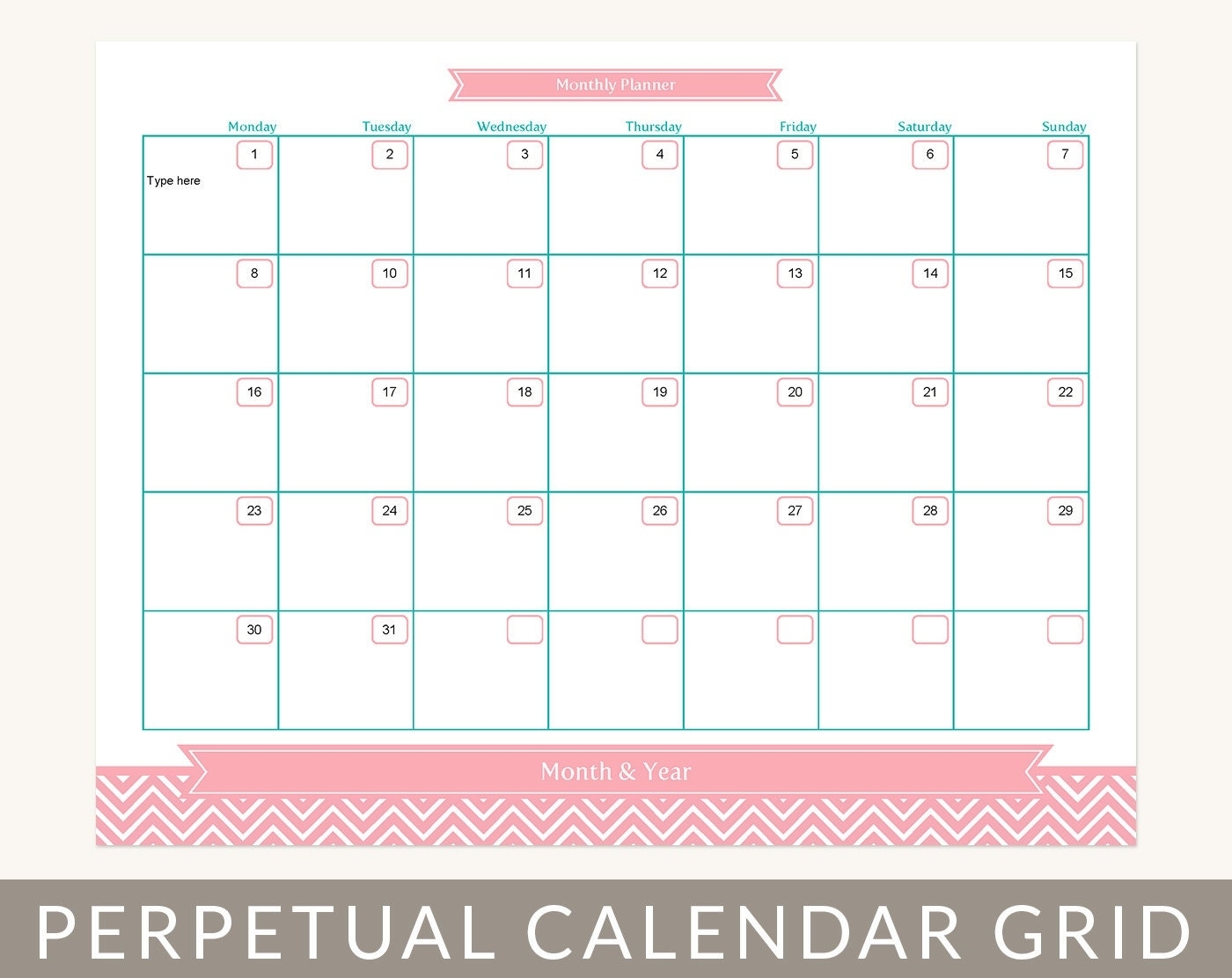 Calendar Planner Grid Month At A Glance Printable Editable