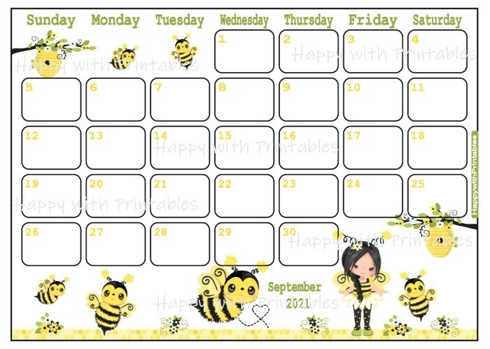 Calendar September 2021 September 2021 Bees Planner | Etsy