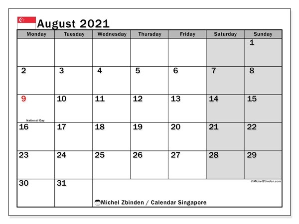 Calendar &quot;Singapore&quot; - Printing August 2021 - Michel