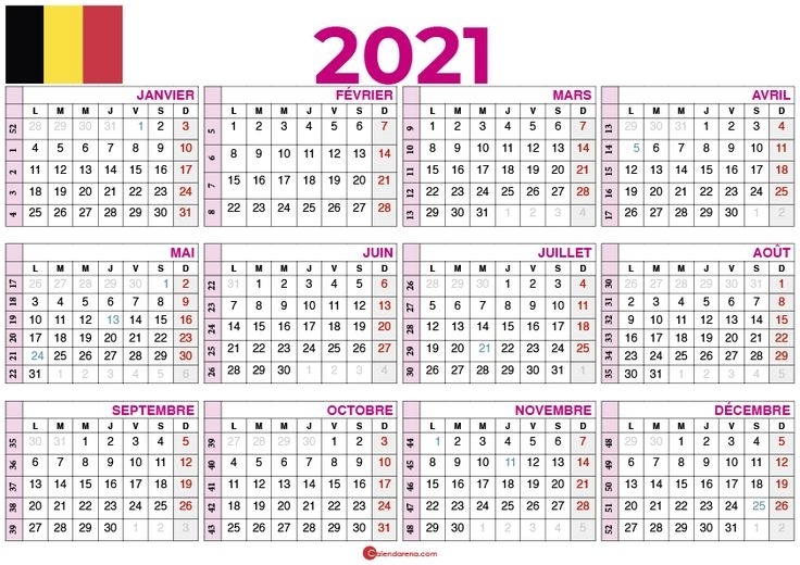 Calendrier 2021 Belgique_3 | Calendrier, Calendrier