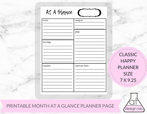Classic Happy Planner Sized Month At A Glance Printable | Etsy