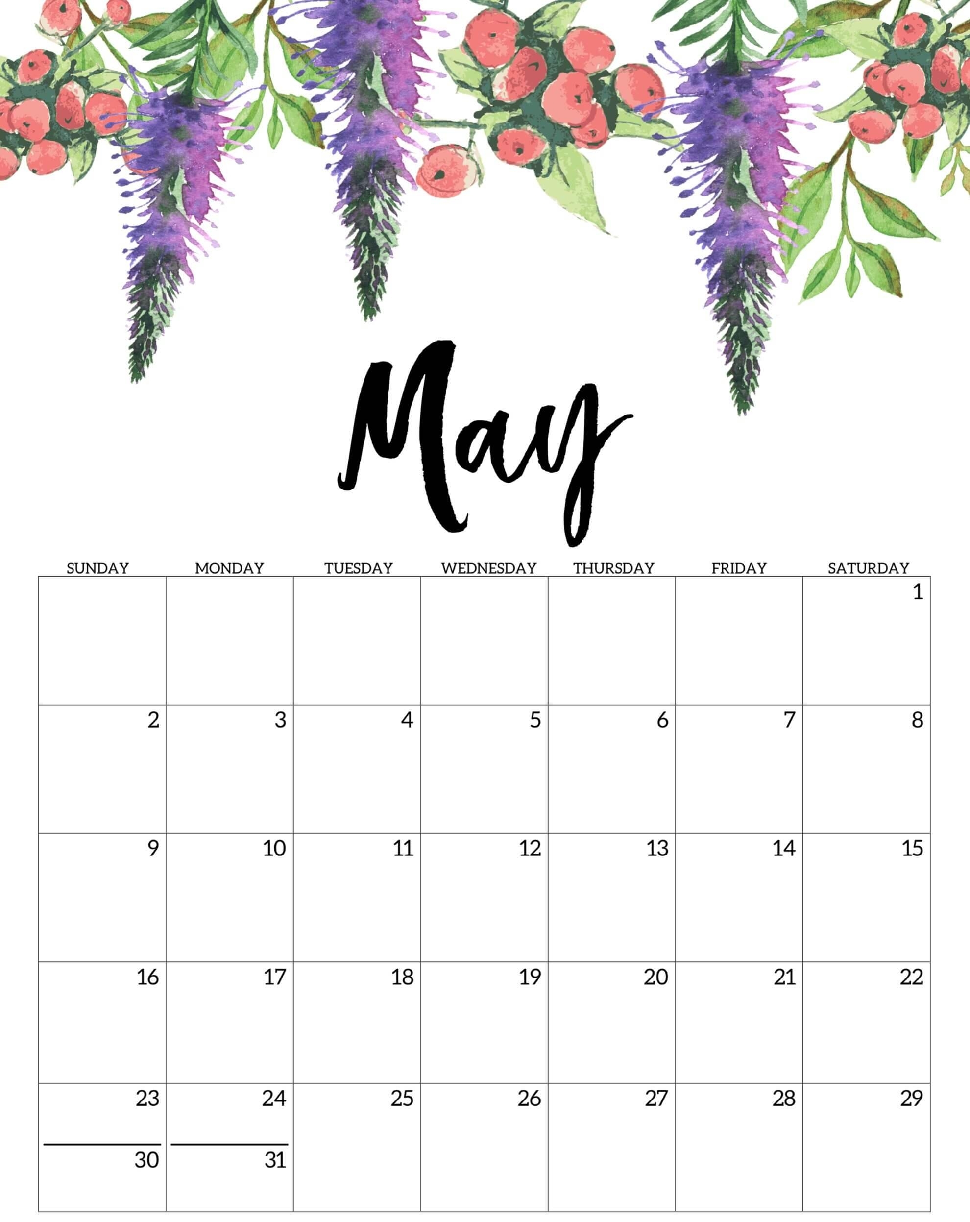 Cute Blank Calendar May 2021 : Free Printable 2021 Floral
