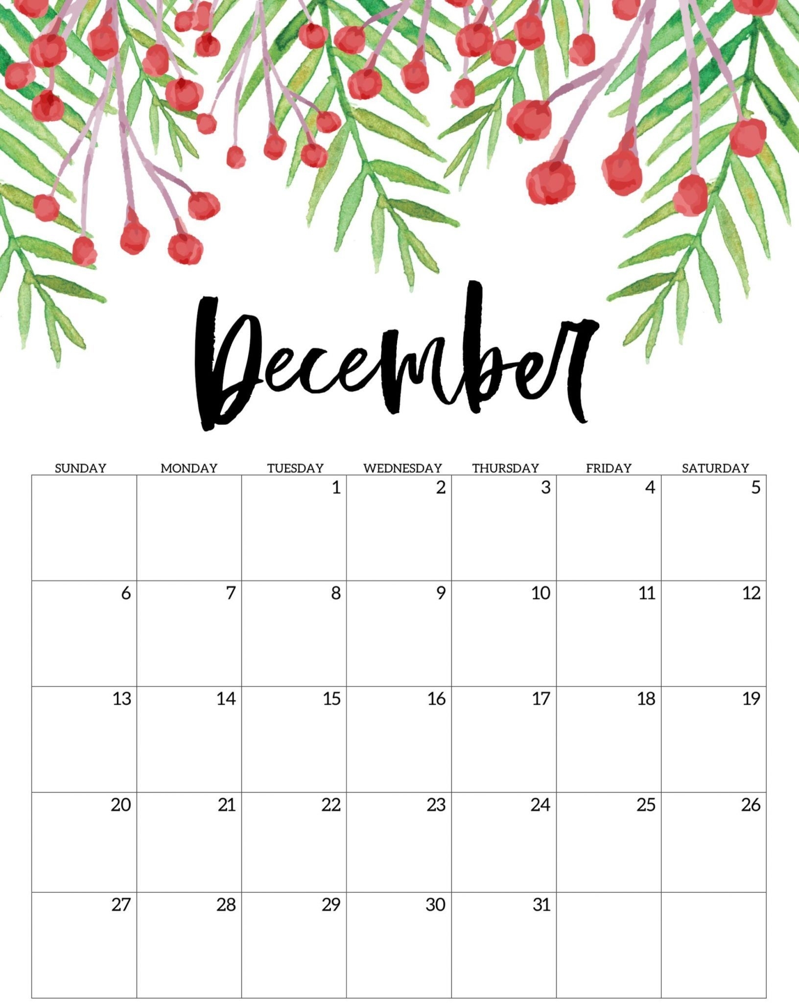 Cute December 2020 Calendar Floral | Printable Calendar