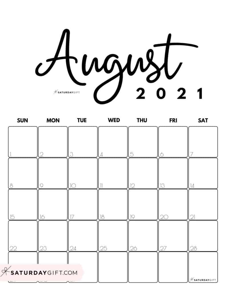 Cute (&amp; Free!) Printable August 2021 Calendar | Saturdaygift