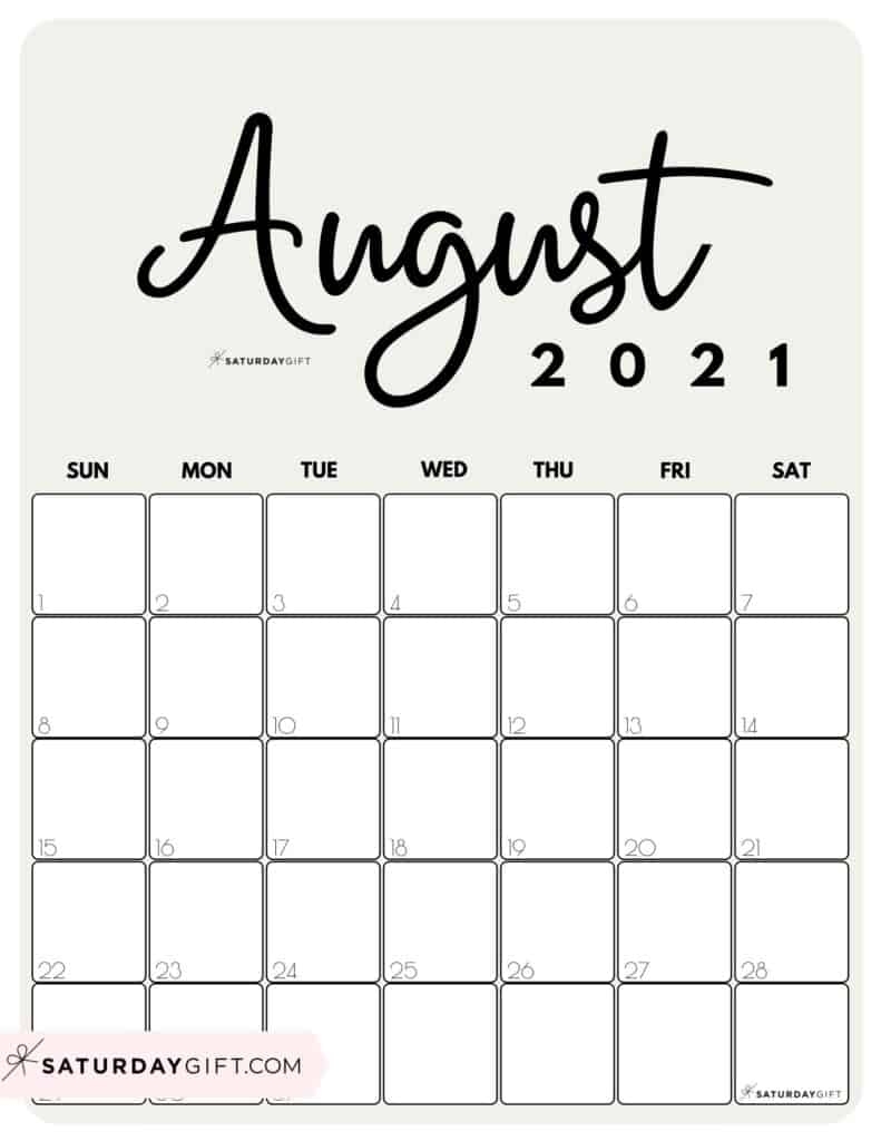 Cute (&amp; Free!) Printable August 2021 Calendar | Saturdaygift